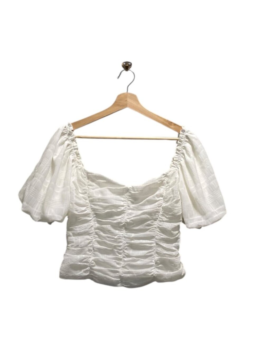ASTR the Label Ruched Puff Sleeve Blouse White Size L Romantic Coquette Fairy - Picture 2 of 13